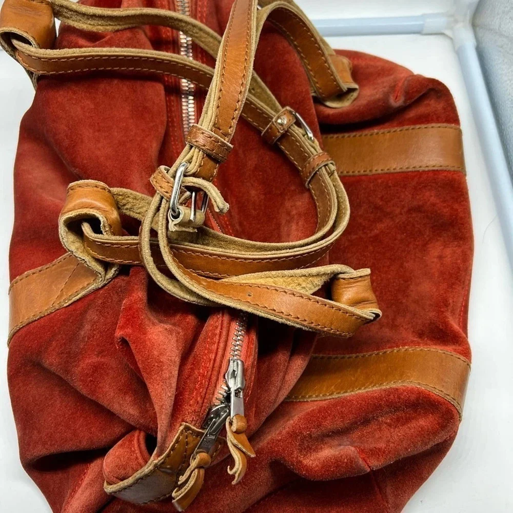 3.1 PHILLIP LIM red suede and brown leather hobo bag